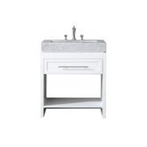 Venetian 30 in Single Sink Bathroom Vanity in White with Carrera White Marble Countertop