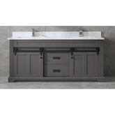 Farmhouse 72 in Double Sink Bathroom Vanity in Grey with Calacatta Gold Quartz Countertop