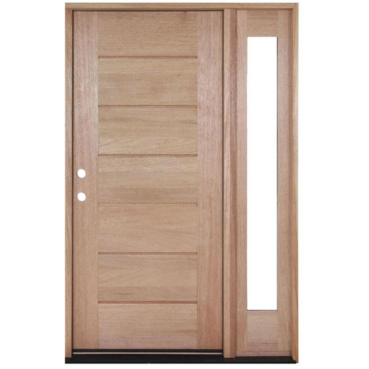 53 in x 80 in Exterior Wood Door | Horizontal Lines with Right Sidelight