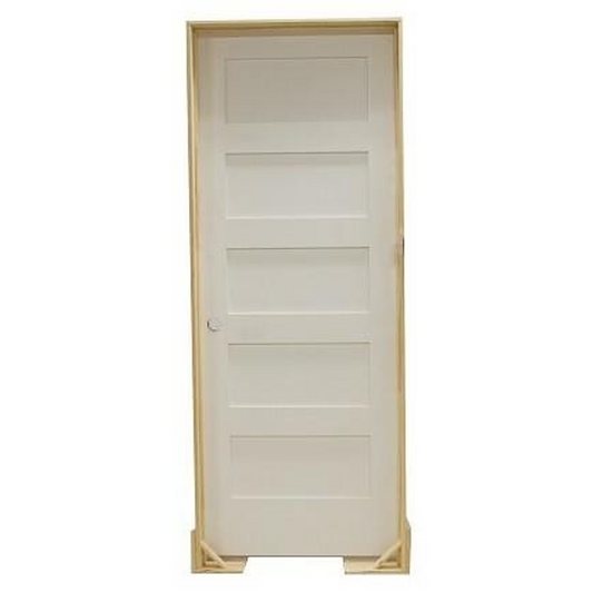 32 in x 80 in Shaker 5-Panel Solid Core Primed MDF Prehung Interior Door