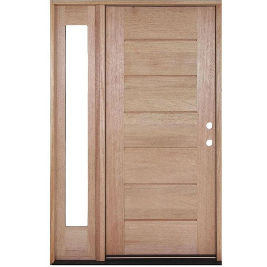 53 in x 80 in Exterior Mahogany Door | Horizontal Lines with Left Sidelight