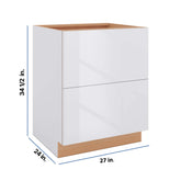 Modernform Cabinet Gloss White 27" W X 34 1/2" H X 24" D 2 Drawer Base Cabinet