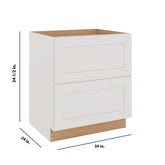 Modernform Cabinet White Shaker 30" W X 34 1/2" H X 24" D 2 Drawer Base Cabinet