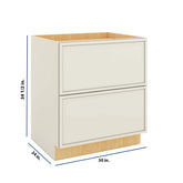 Modernform Cabinet Slim Dove White 30" W X 34 1/2" H X 24" D 2 Drawer Base Cabinet