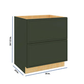 Modernform Cabinet Slim Sage Green 30" W X 34 1/2" H X 24" D 2 Drawer Base Cabinet