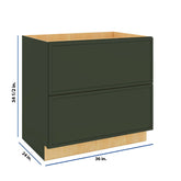 Modernform Cabinet Slim Sage Green 36" W X 34 1/2" H X 24" D 2 Drawer Base Cabinet