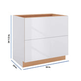 Modernform Cabinet Gloss White 36" W X 34 1/2" H X 24" D 2 Drawer Base Cabinet