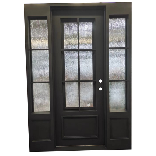 5/9x8/0 6 Lite Exterior Wrought Iron Prehung Door with Sidelites