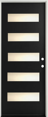 3/6x8/0 5 Lite Fiberglass Prehung Front Door with Frosted Glass in Black