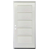 36 in. x 80 in. 5 Panel Fire Rated Unfinished White Prehung Fiberglass Exterior Door with Brickmold - Right-Handed