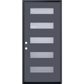 36 in. x 80 in. 6-Lite Shaker Acid Etch Painted Gray Prehung Fiberglass Exterior Door with Brickmold - Right-Handed