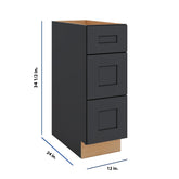 Modernform Cabinet Onyx Black Shaker 12" W X 34 1/2" H X 24" D 3 Drawer Base Cabinet