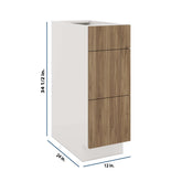 Modernform Cabinet Walnut 12" W X 34 1/2" H X 24" D 3 Drawer Base Cabinet