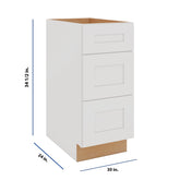 Modernform Cabinet White Shaker 15" W X 34 1/2" H X 24" D 3 Drawer Base Cabinet