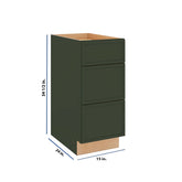 Modernform Cabinet Slim Sage Green 15" W X 34 1/2" H X 24" D 3 Drawer Base Cabinet