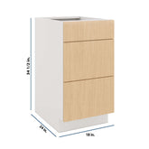 Modernform Cabinet Natural Oak 18" W X 34 1/2" H X 24" D 3 Drawer Base Cabinet