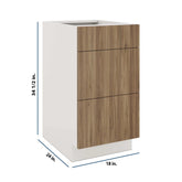 Modernform Cabinet Walnut 18" W X 34 1/2" H X 24" D 3 Drawer Base Cabinet