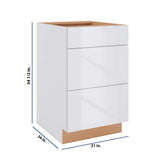 Modernform Cabinet Gloss White 21" W X 34 1/2" H X 24" D 3 Drawer Base Cabinet