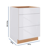 Modernform Cabinet Gloss White 24" W X 34 1/2" H X 24" D 3 Drawer Base Cabinet