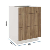 Modernform Cabinet Walnut 24" W X 34 1/2" H X 24" D 3 Drawer Base Cabinet