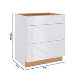 Modernform Cabinet Gloss White 30" W X 34 1/2" H X 24" D 3 Drawer Base Cabinet
