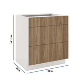 Modernform Cabinet Walnut 30" W X 34 1/2" H X 24" D 3 Drawer Base Cabinet