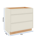 Modernform Cabinet Slim Dove White 36" W X 34 1/2" H X 24" D 3 Drawer Base Cabinet