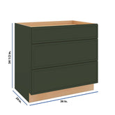 Modernform Cabinet Slim Sage Green 36" W X 34 1/2" H X 24" D 3 Drawer Base Cabinet