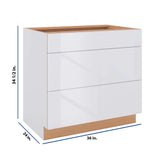 Modernform Cabinet Gloss White 36" W X 34 1/2" H X 24" D 3 Drawer Base Cabinet