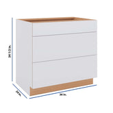 Modernform Cabinet Matte White 36" W X 34 1/2" H X 24" D 3 Drawer Base Cabinet