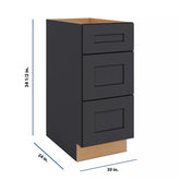 Modernform Cabinet Onyx Black Shaker 15" W X 34 1/2" H X 24" D 3 Drawer Base Cabinet