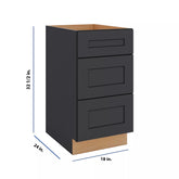 Modernform Cabinet Onyx Black Shaker 18" W X 34 1/2" H X 24" D 3 Drawer Base Cabinet