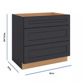 Modernform Cabinet Onyx Black Shaker 36" W X 34 1/2" H X 24" D 3 Drawer Base Cabinet