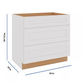 Modernform Cabinet White Shaker 36" W X 34 1/2" H X 24" D 3 Drawer Base Cabinet