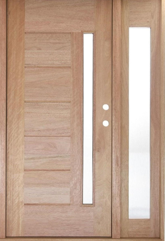 53 in x 80 in Exterior Mahogany Door | One Line Glass with One Sidelite