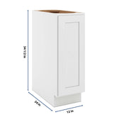 CNC Luxor White 12" W Full Height Single Door Base Cabinet W/ 1 Pullout Shelf