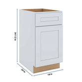 J&K White Shaker S8 Single Door Standard Base Cabinet - 18" W
