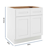 CNC Luxor 5-Piece White 30" W X 32 1/2" H Double Door 2 Drawer Base Cabinet