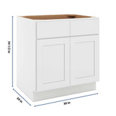 CNC Luxor White 30" W X 32 1/2" H Double Door 2 Drawer Base Cabinet