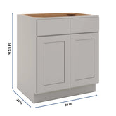 CNC Luxor Misty Grey 30" W 2 Drawer Double Door Base Cabinet W/ 1 Pullout Shelf