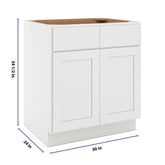 CNC Luxor White 30" W 2 Drawer Double Door Base Cabinet W/ 1 Pullout Shelf