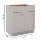 CNC Luxor Misty Grey 30" W 2 Drawer Double Door Base Cabinet W/ 2 Pullout Shelf