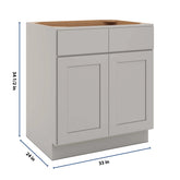 CNC Luxor Misty Grey 33" W 2 Drawer Double Door Base Cabinet W/ 1 Pullout Shelf