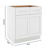 CNC Luxor 5-Piece White 33" W 2 Drawer Double Door Base Cabinet W/ 1 Pullout Shelf