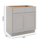 CNC Luxor Misty Grey 33" W 2 Drawer Double Door Base Cabinet W/ 2 Pullout Shelf