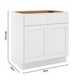 CNC Luxor White 33" W 2 Drawer Double Door Base Cabinet W/ 2 Pullout Shelf