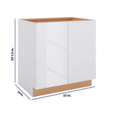 Modernform Cabinet Gloss White 33" W X 34 1/2" H X 24" D Full Height Double Door Base Cabinet