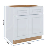 J&K White Shaker S8 Double Door Standard Base Cabinet - 33" W