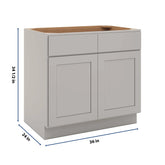 CNC Luxor Misty Grey 36" W 2 Drawer Double Door Base Cabinet W/ 1 Pullout Shelf