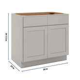 CNC Luxor Misty Grey 36" W 2 Drawer Double Door Base Cabinet W/ 2 Pullout Shelf